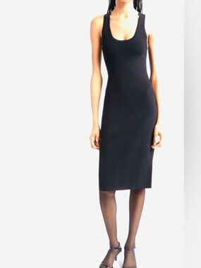 H&M Stylish Black Ribbed Midi Dress Size XL NWT